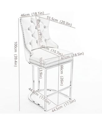 Set of 2 Velvet Counter Height Stools, 25.2" Kitchen Island Chairs with Button Tufted Back, Rivet Trim and Chrome Metal Base