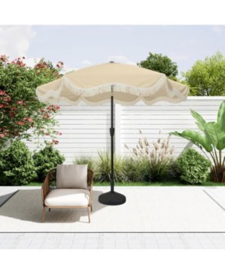 9 Ft Fashionable Boho Vintage Tassels Print Patio Umbrella with Push Button Tilt Pole
