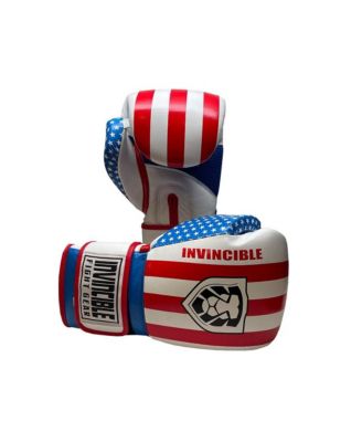 Invincible Fight Gear Hook and Loop Leather Training Boxing Gloves with USA Flag Colors - Ideal for Boxing, Kickboxing, Muay Thai, MMA for Men Women and Kids (16oz)