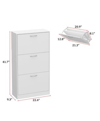 Wooden 3-door white shoe cabinet, shutter door drawers, multi-purpose shoe rack with adjustable shelves