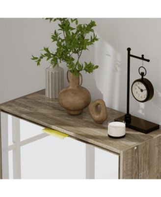 Wooden 3-door natural shoe cabinet,Mirror door panel, multi-purpose shoe rack with metal handles