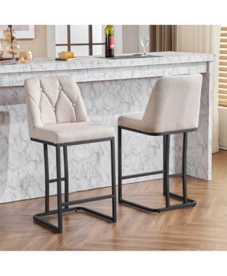 Set of 2 Counter Height Stools, 25.2" Upholstered Chairs with Tufted Back and Metal Frame, Ideal for Kitchen Island or Dining Room