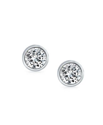Simple Classic Martini Bezel Set Cubic Zirconia CZ Round Solitaire Stud Earrings Rose Gold Plated .925 Sterling Silver