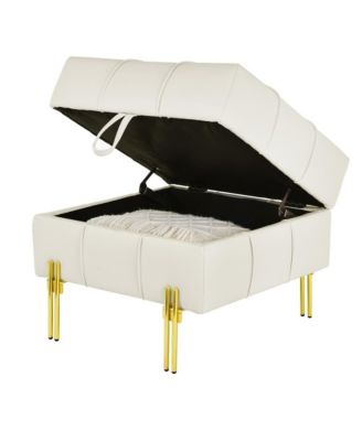 Anti-Scratch PU Leather Storage Ottoman, Upholstered Footstool with Gold Stainless Steel Legs for Bedroom or Living Room