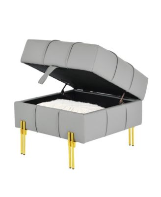 Anti-Scratch PU Leather Storage Ottoman, Upholstered Footstool with Gold Stainless Steel Legs for Bedroom or Living Room