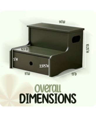 14" Wooden Toddler Step Stool for Kids with Storage for Bedroom, Bathroom & Kitchen