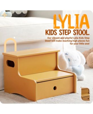 14" Wooden Toddler Step Stool for Kids with Storage for Bedroom, Bathroom & Kitchen
