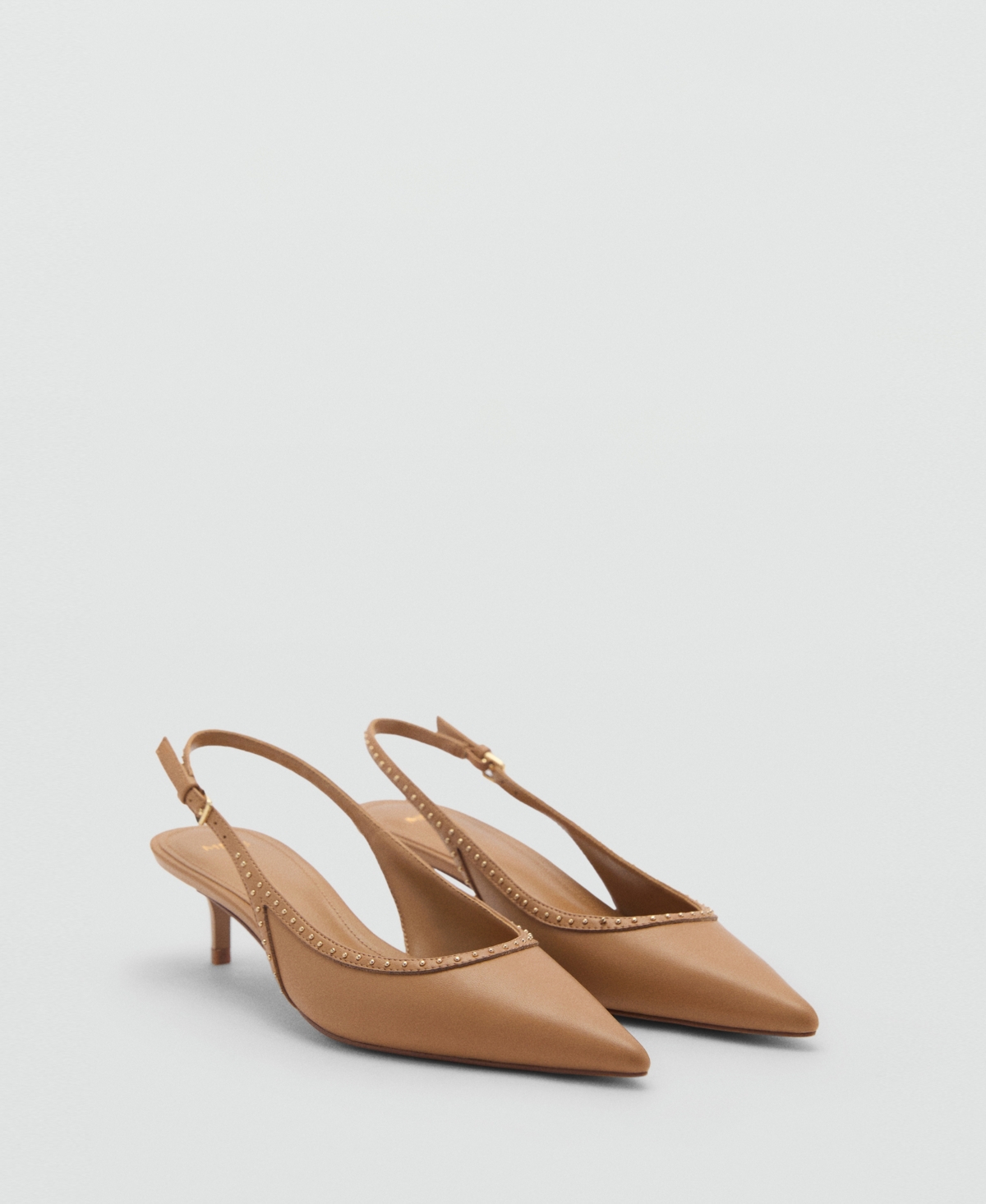 Mango Kitten-heel Shoes With Stud Detail Medium Brown In Medium Brown