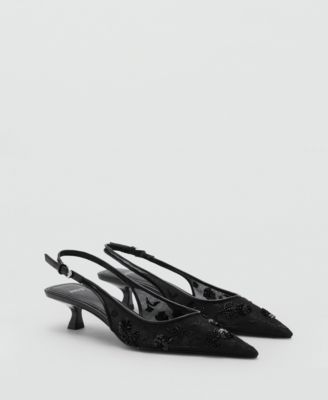 MANGO - Women's Sequins Embroidered Kitten-Heel Shoes