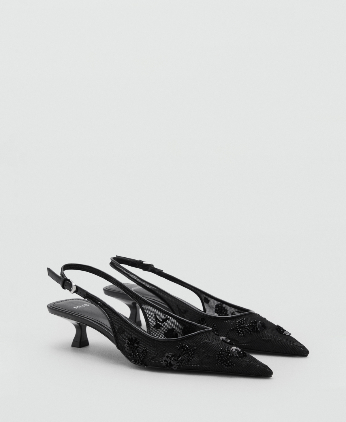 Shop Mango Women's Sequins Embroidered Kitten-heel Shoes In Black