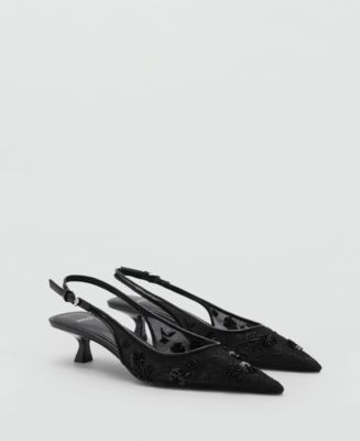 Mango Women's Sequins Embroidered Kitten-Heel Shoes - Macy's