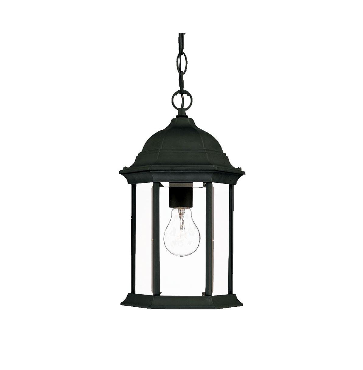 Hanging Glass Lantern Light &#x2013; Classic Pendant for Home & Garden Decor - Matte Black