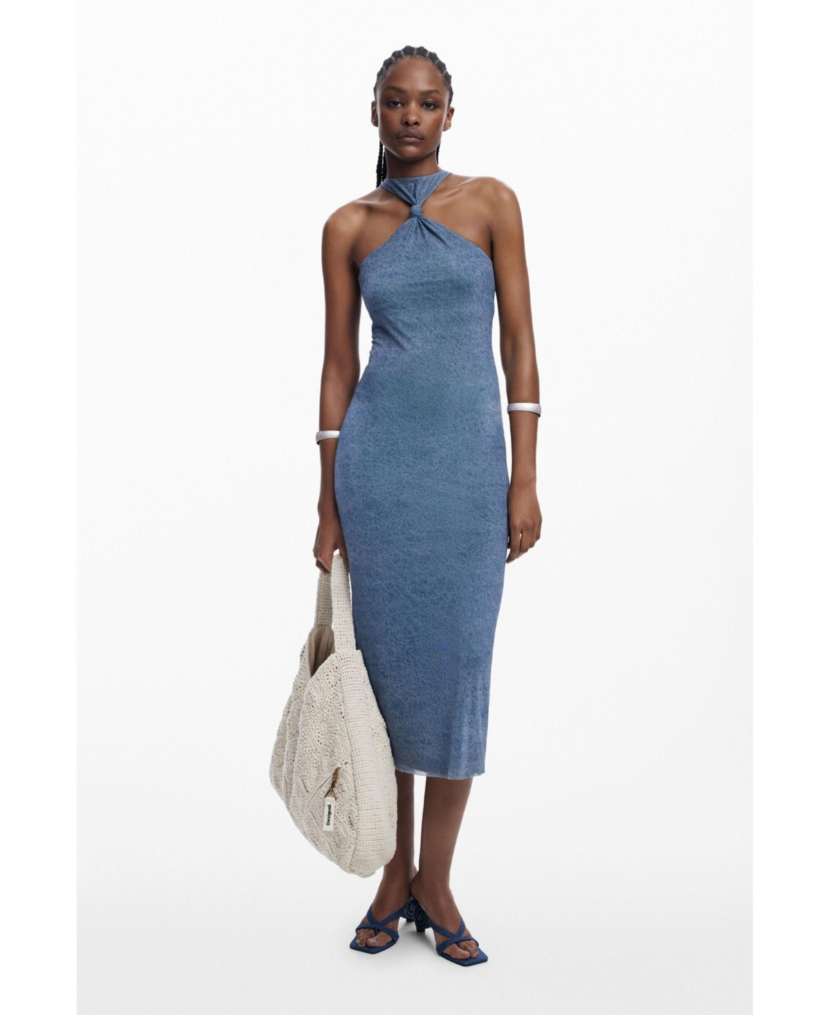 DESIGUAL WOMEN'S KNOT FITTED MIDI DRESS 