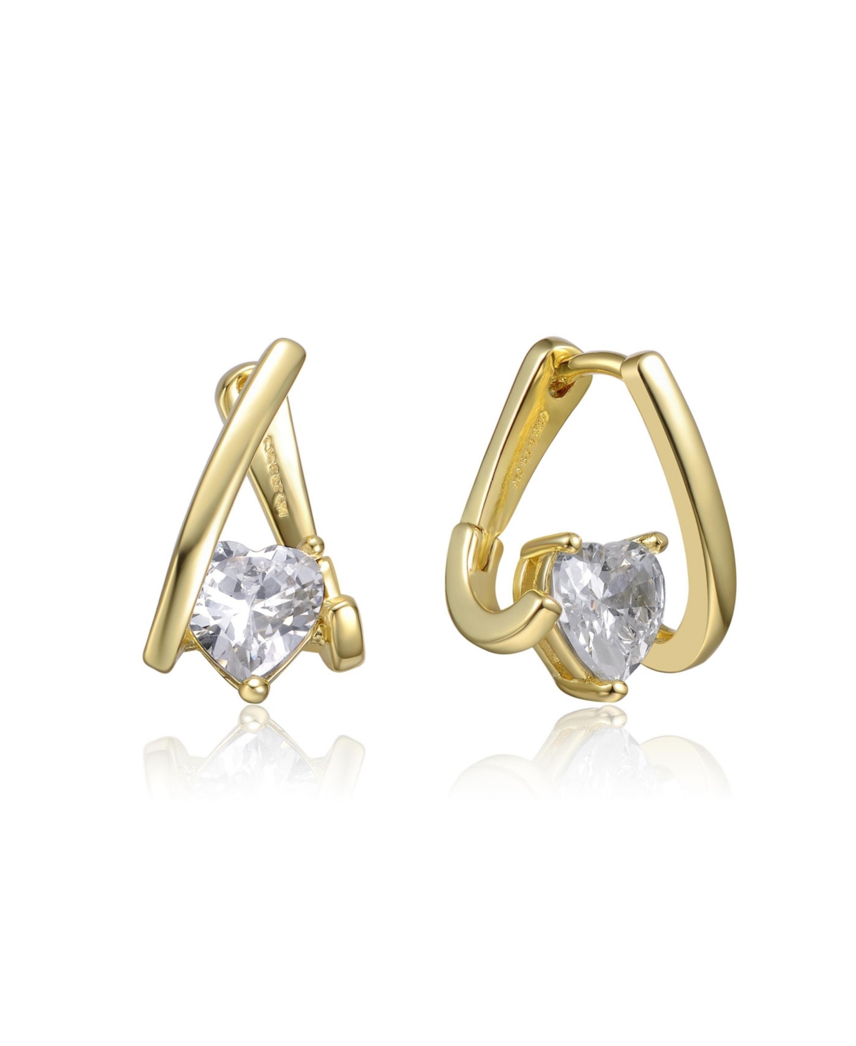 White Gold Plated or 14K Gold Plated with Clear Cubic Zirconia Huggie Style Earrings - Gold