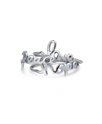Set of 3 Inspirational Words Peace Love Hope Ring Set Sterling Silver