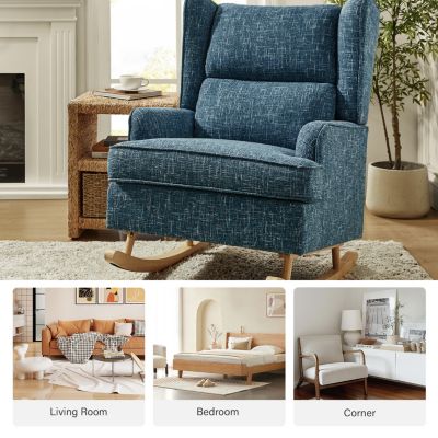   Standard Size   Fabric Upholstery  Modern Rocking Design, Solid Wood Legs  Rocking Chair
