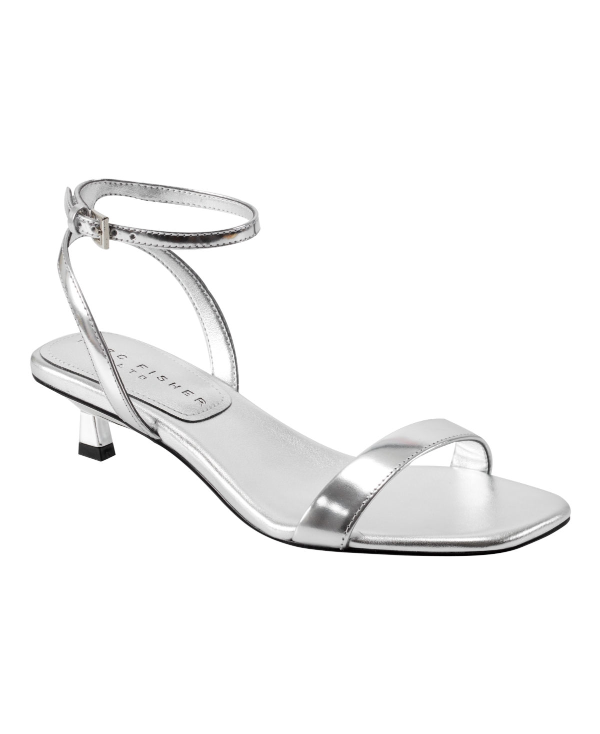 Marc Fisher Ltd Women's Alona Kitten Heel Sandals In Silver Mirror Metallic Leather