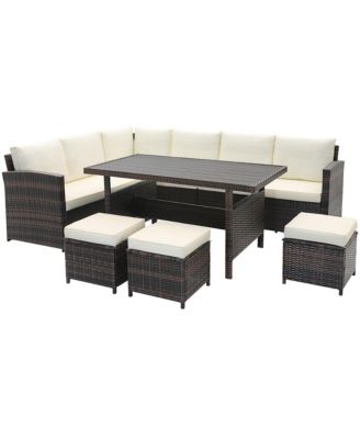 7PCS Wicker Patio Conversation Furniture Set Sectional Sofa Set w/ Cushions
