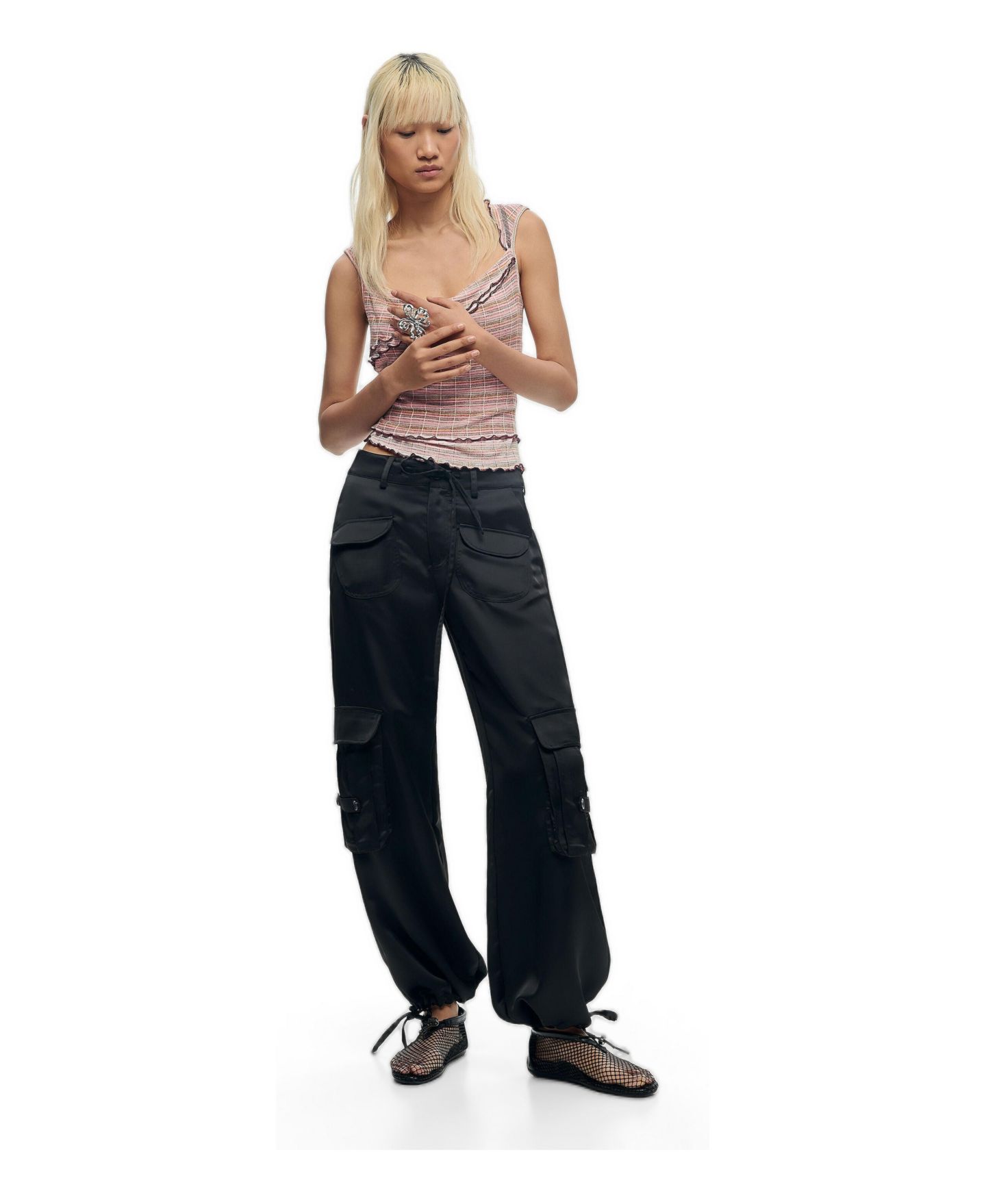 Женские брюки Desigual Pantalon largo satinado, цвет: Чёрный — фото 1