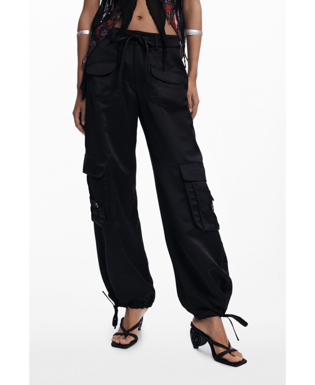 Women's Satin cargo pants - Black