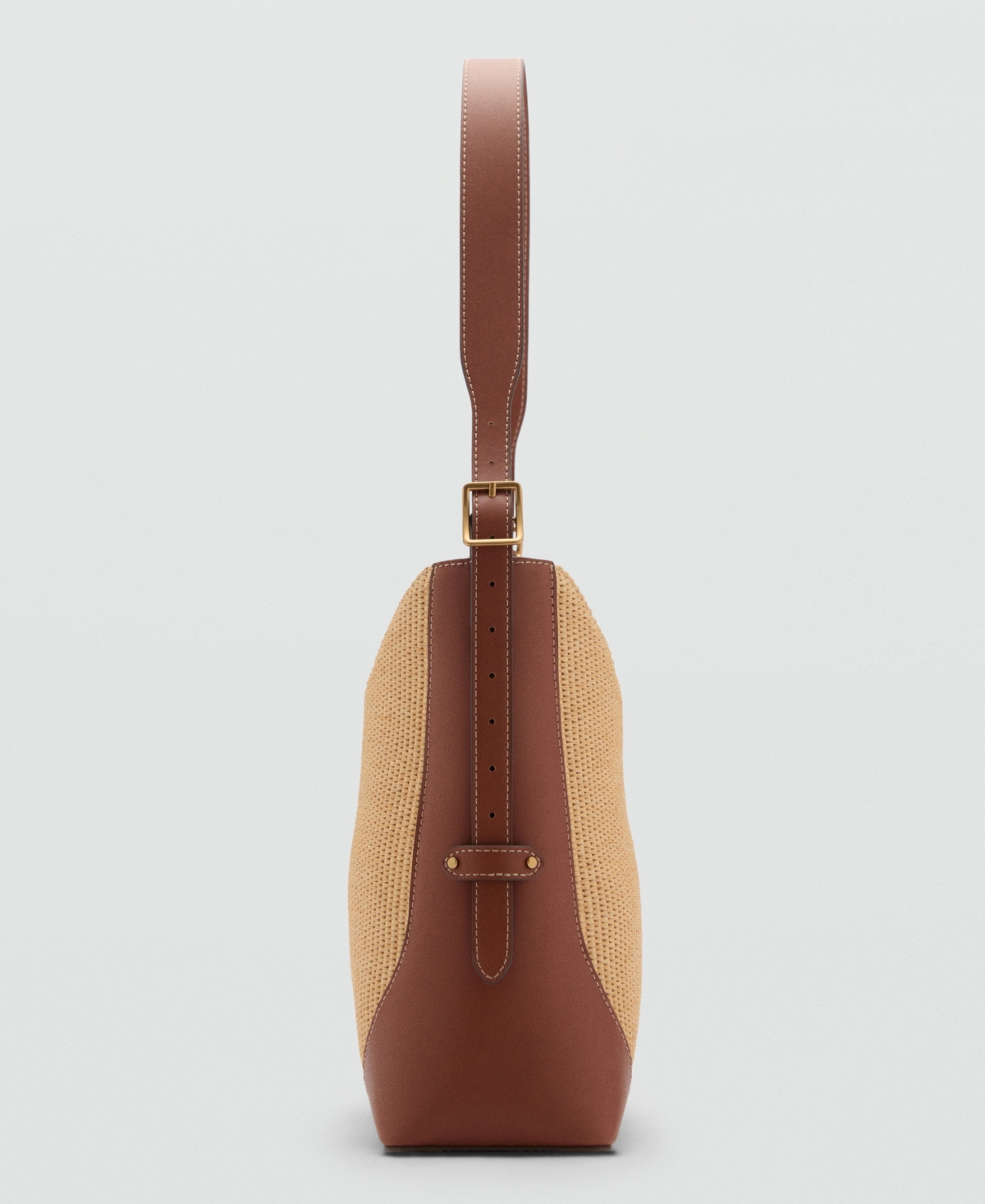 Mango Contrast Canvas Shoulder Bag Leather In Leather