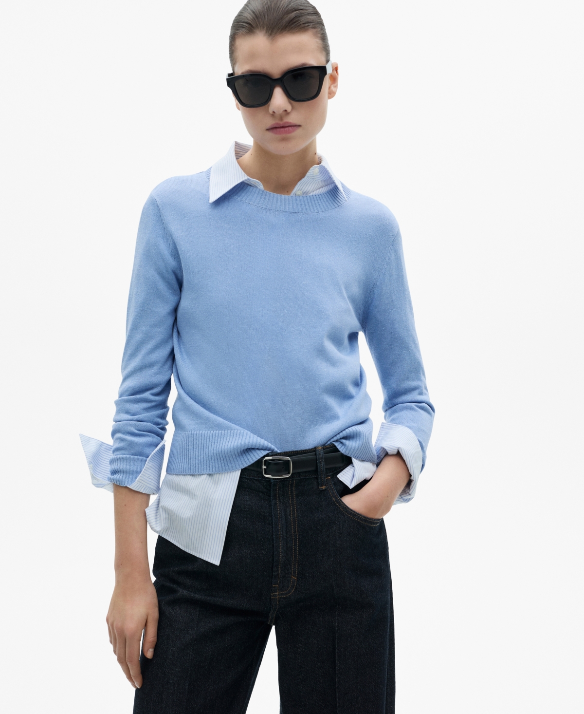 Mango Linen Blend Knitted Sweater Sky Blue In Sky Blue