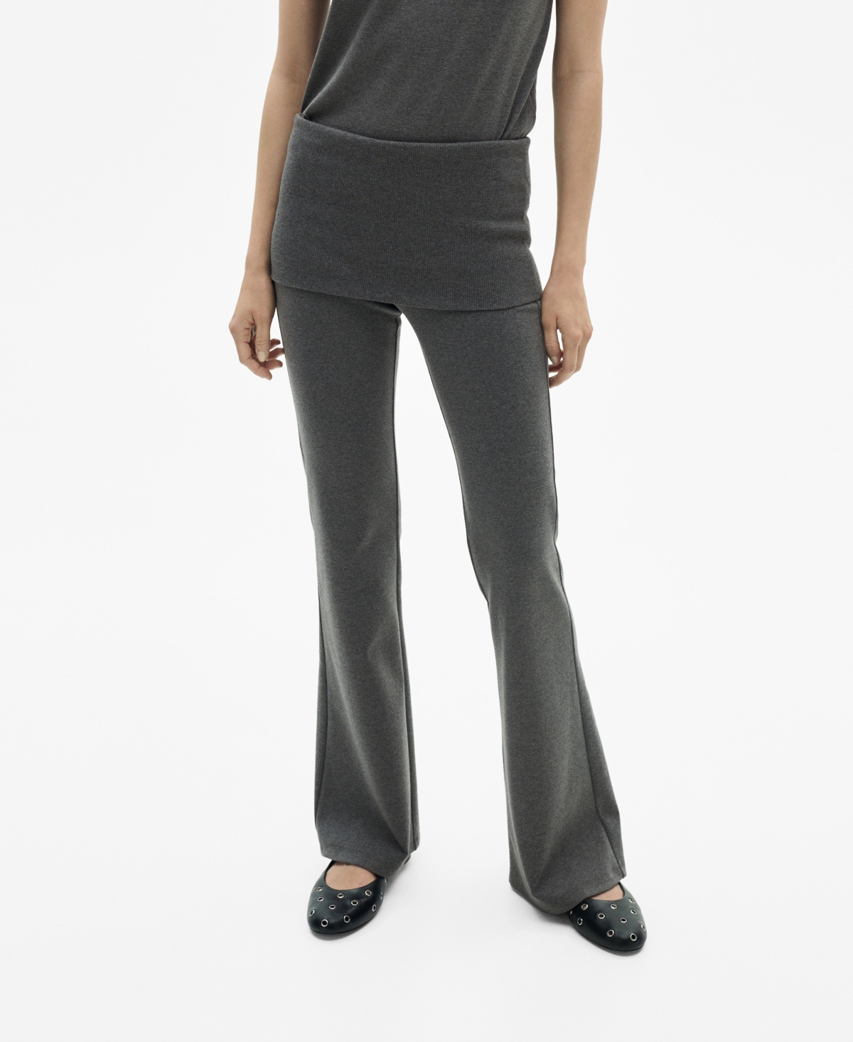 Shop Mango Women's Turn-up Waist Flared Pants In Gray
