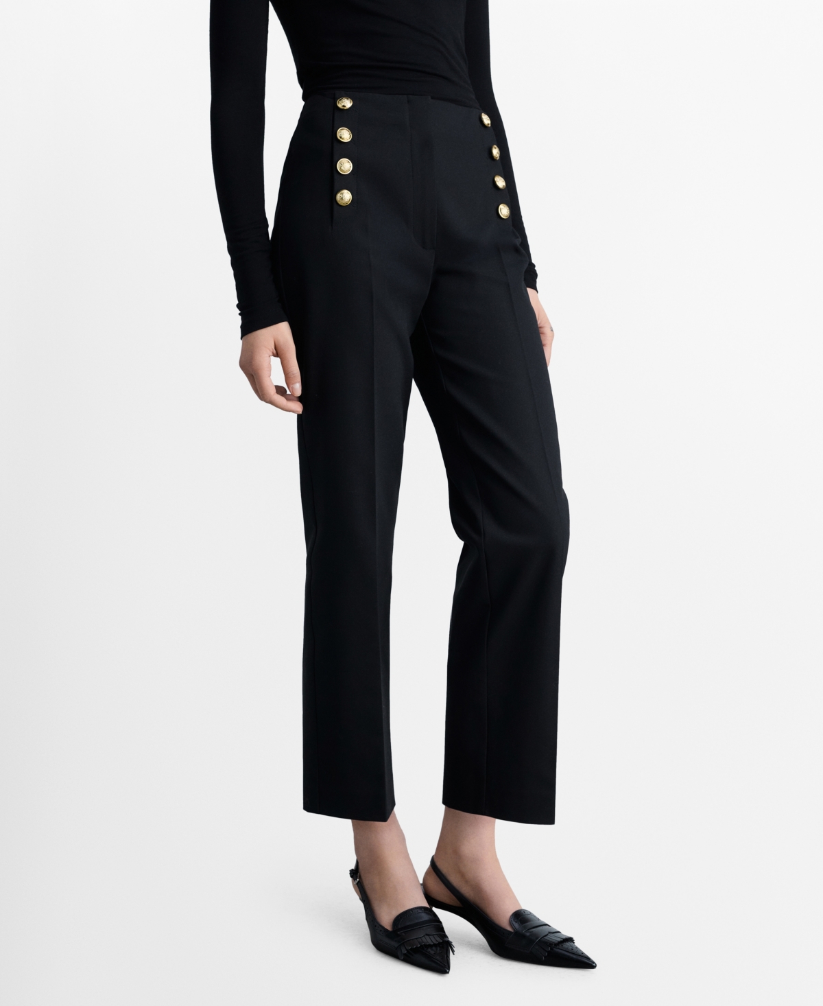 Shop Mango Women's Jewel Buttoned Straight Pants In Black