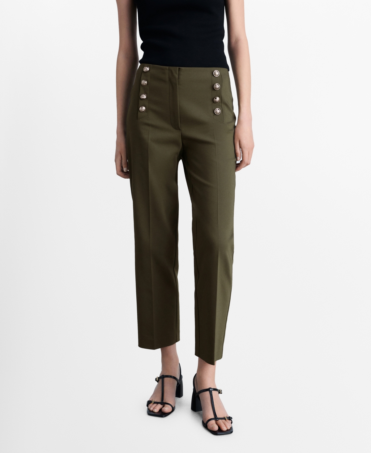 Shop Mango Women's Jewel Buttoned Straight Pants In Khaki