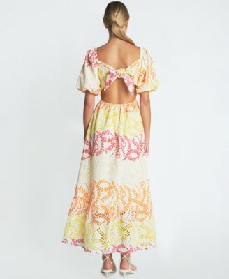 Women's Cotton Eyelet Puff-Sleeve Maxi Dress