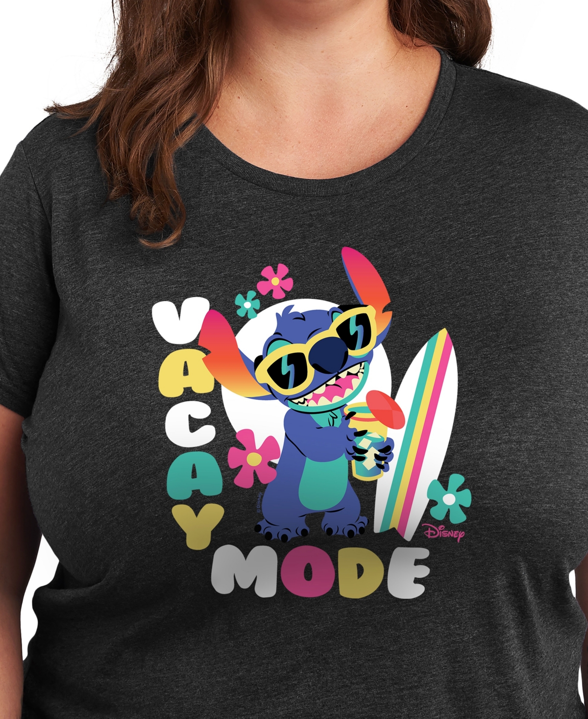 Hybrid Apparel Plus Size Lilo Stitch Vacay Mode Graphic T-shirt In Black