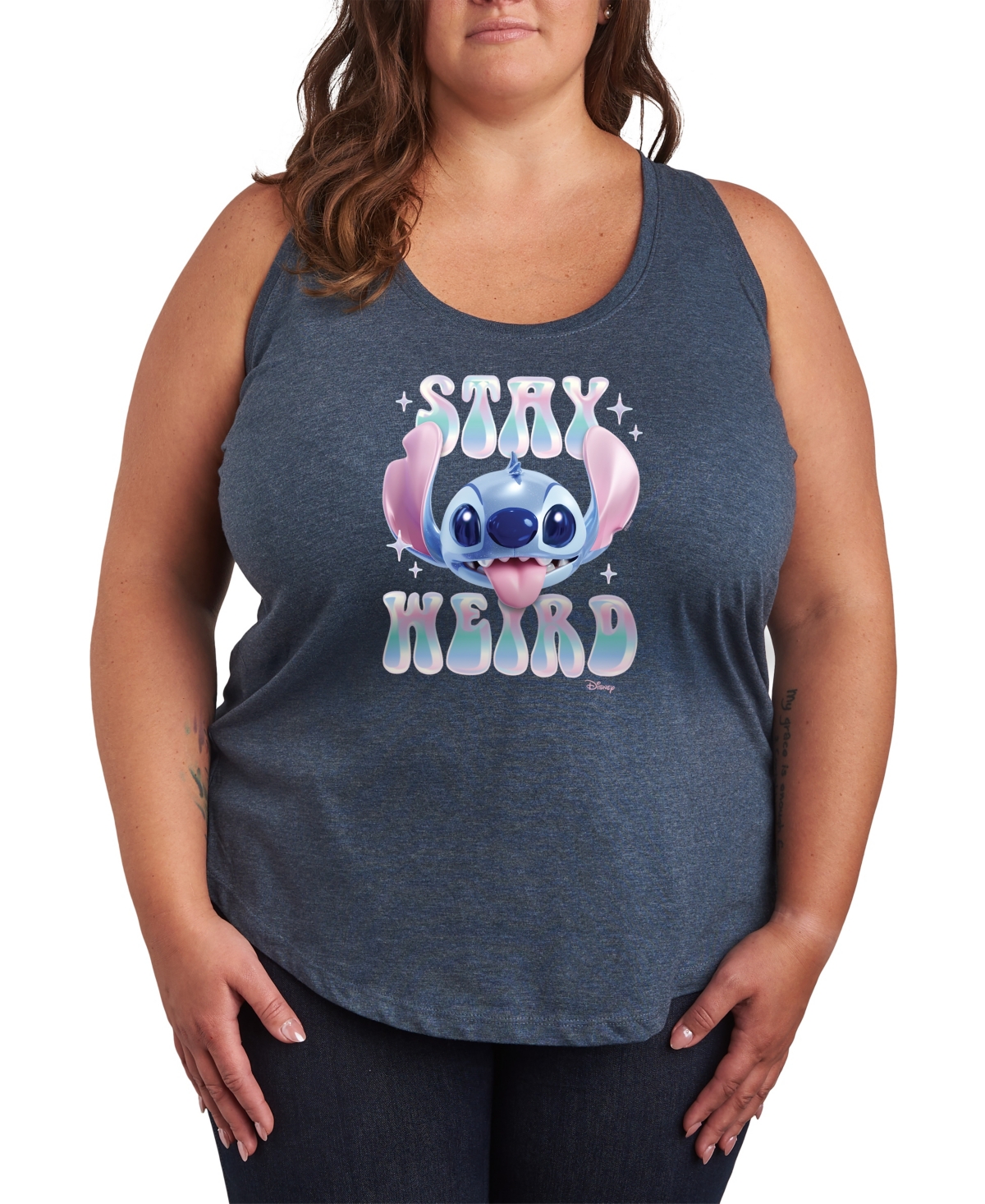 Plus Size Lilo Stitch Stay Weird Graphic Tank Top - Blue