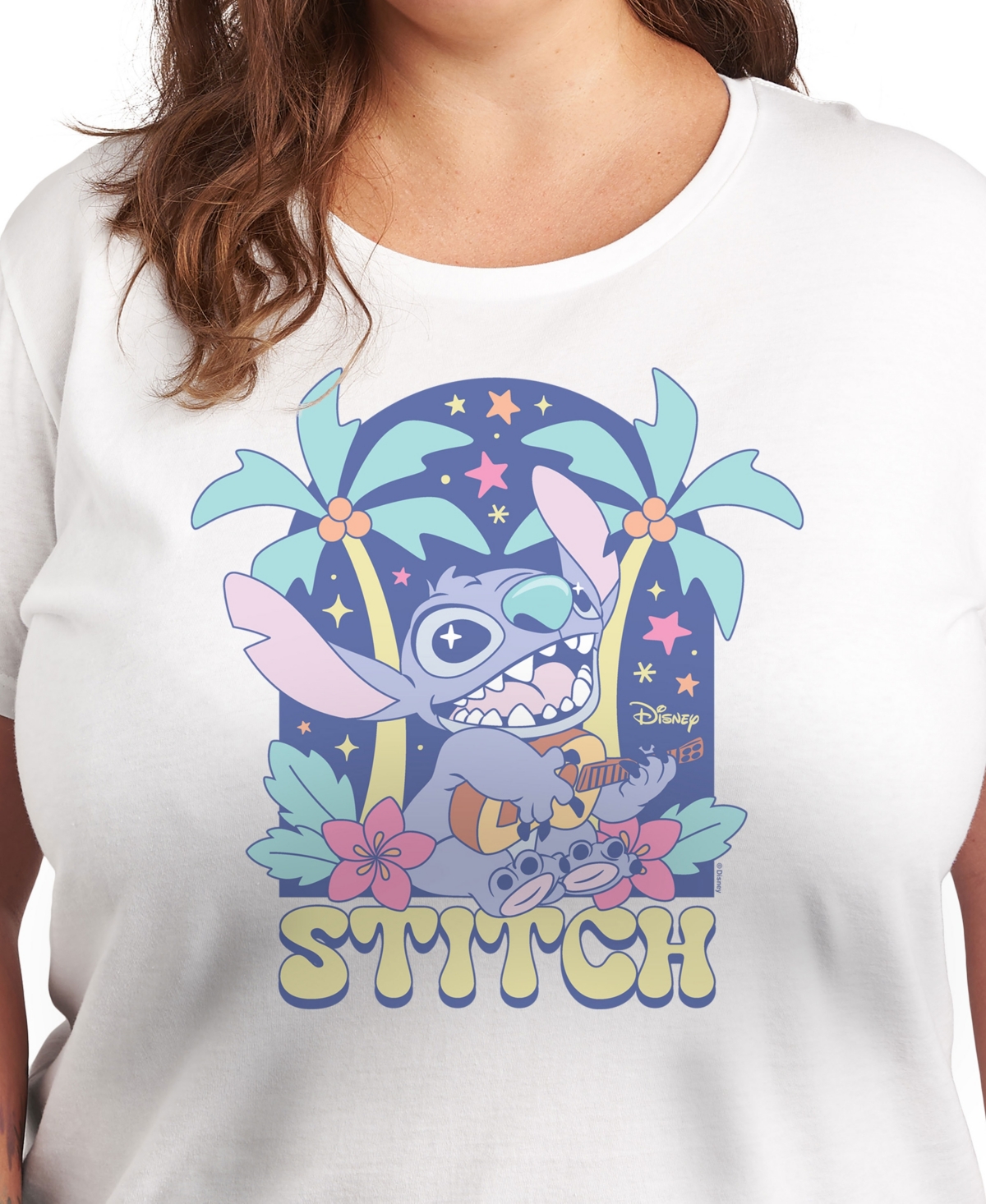 Hybrid Apparel Plus Size Lilo Stitch Ukulele Graphic T-shirt In White