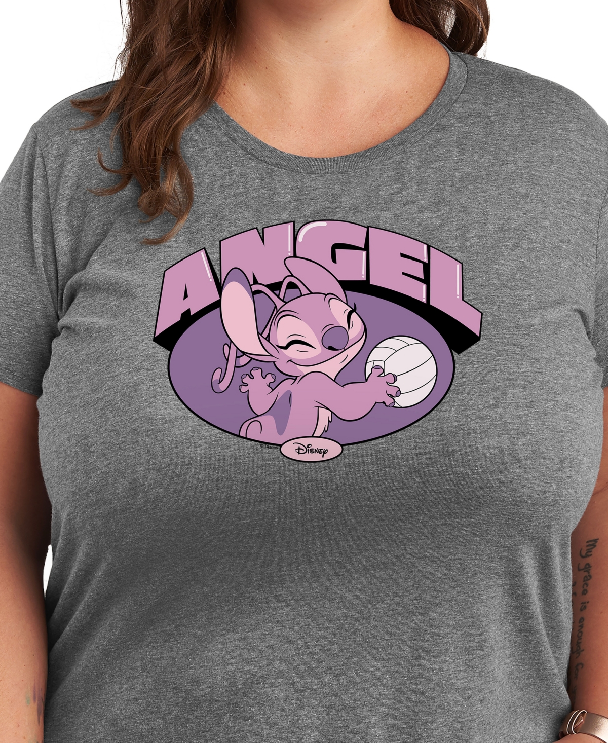 Hybrid Apparel Plus Size Lilo Stitch Angel Volleyball Graphic T-shirt In Gray