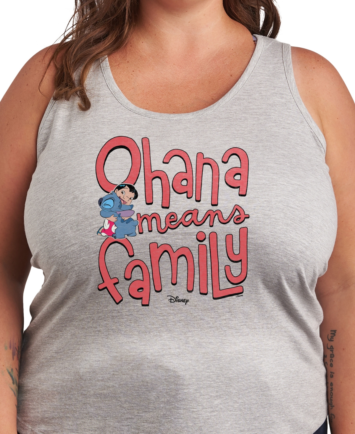 Hybrid Apparel Plus Size Lilo Stitch Ohana Means Family Graphic Tank Top In Gray