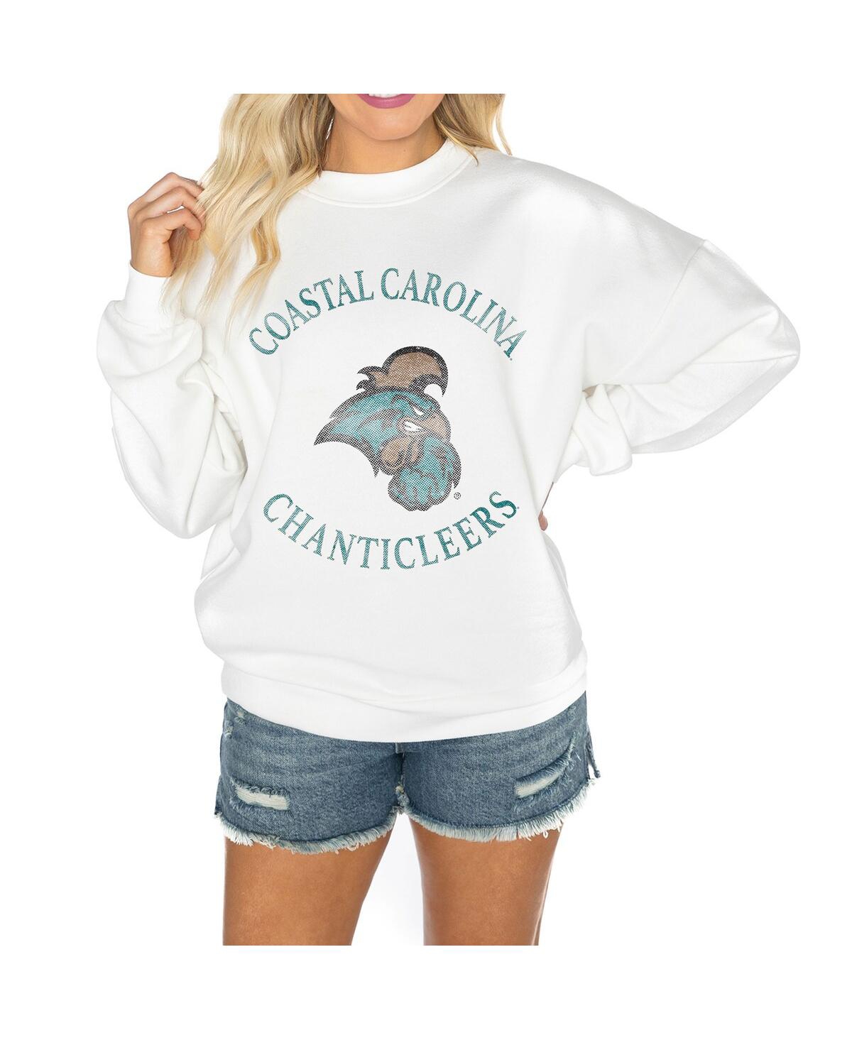 Gameday Couture Women's White Coastal Carolina Chanticleers Good Vibes Premium Fleece Drop Shoulder Pullover Sweatsh In White