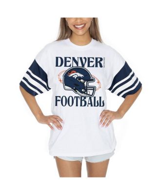 Gameday Couture - Women's White Denver Broncos Vintage Look Contrast Mesh Striped Raglan T-Shirt