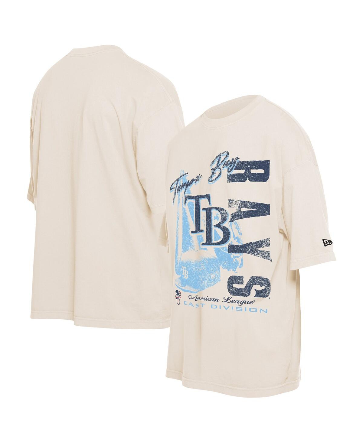 NEW ERA MEN'S CREAM TAMPA BAY RAYS COOPERSTOWN COLLECTION OVERSIZED THROWBACK DISTRESSED T-SHIRT 