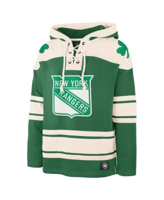 Men's Artemi Panarin Kelly Green New York Rangers St. Patrick's Day Player Name Number Lacer Pullover Hoodie