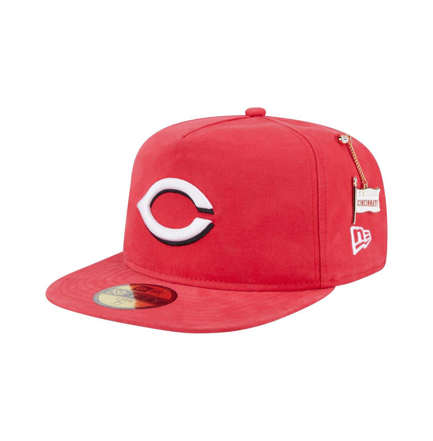 Мужская кепка New Era Red Cincinnati Reds Championship Side Flag A-Frame 59FIFTY Fitted Hat — фото 3