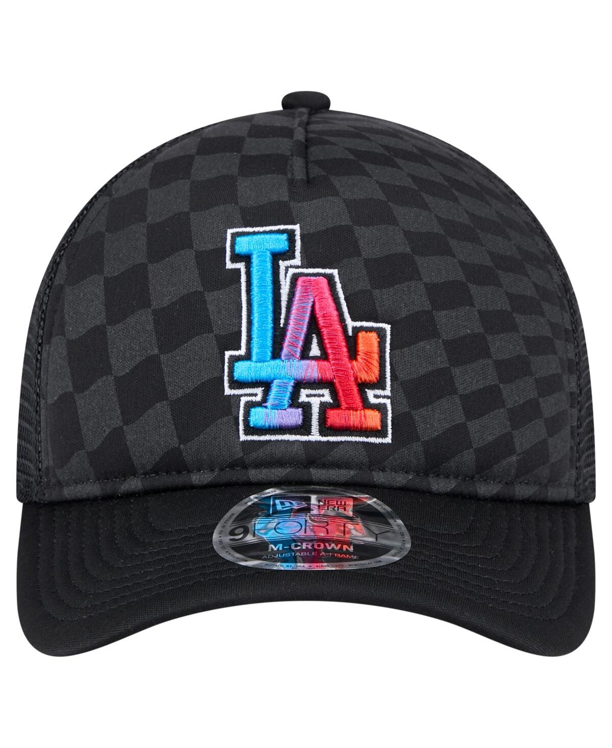 New Era Men's Black Los Angeles Dodgers Gradient 9forty A-frame M-crown Trucker Adjustable Hat In Black
