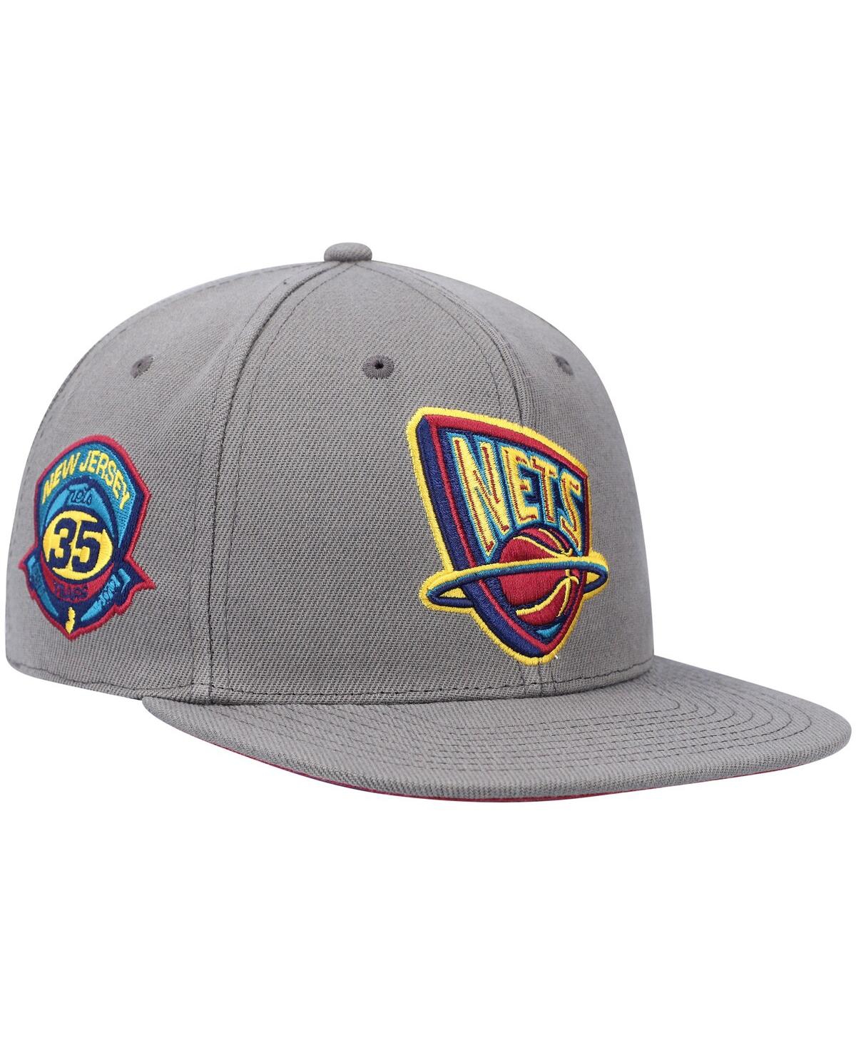 Mitchell & Ness Men's Charcoal New Jersey Nets Hardwood Classics 35 Years Carbon Cabernet Fitted Hat In Charcoal