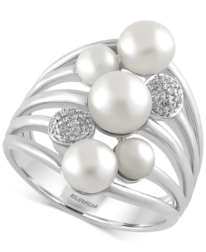 image of Effy Cultured Freshwater Pearl (4mm-6.5mm) and Diamond Accent Ring in Sterling Silver