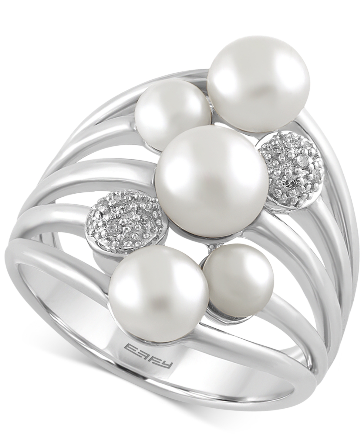 Effy Collection Effy Cultured Freshwater Pearl (4mm-6.5mm) and Diamond Accent Ring in Sterling Silver