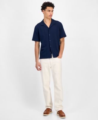 Men's Waffle-Knit Button-Down Shirt