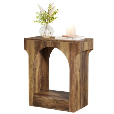 End Table, Wooden Side Table for Living Room, Narrow Nightstand, Rustic Brown