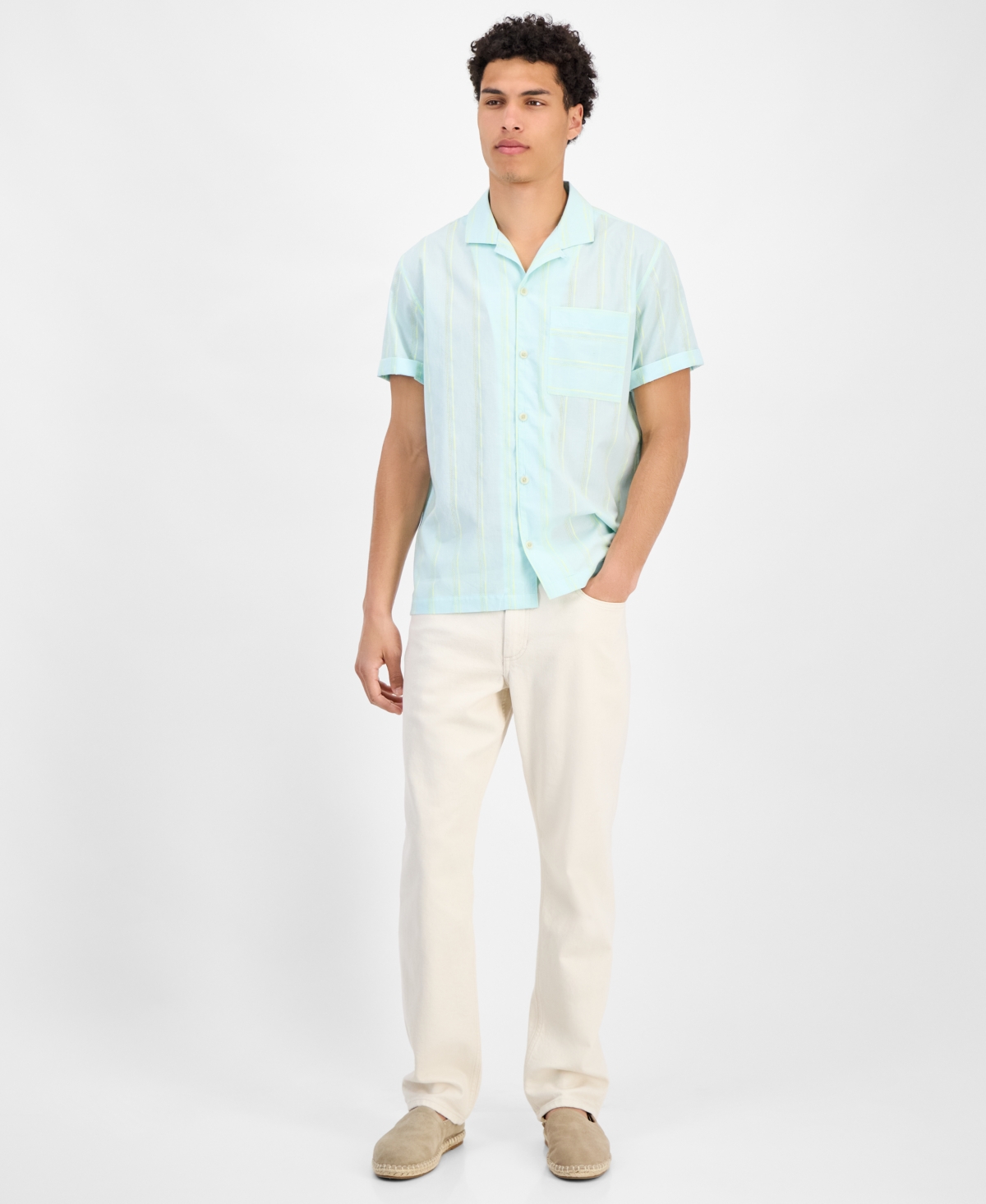 Sun + Stone Men's Adrian Short Sleeve Striped Button-front Camp Shirt, Exclusively At Macy's