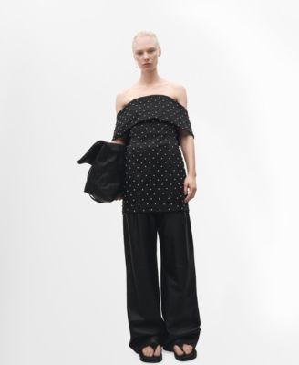 MANGO - Women's Shiny Detailed Strapless Dress
