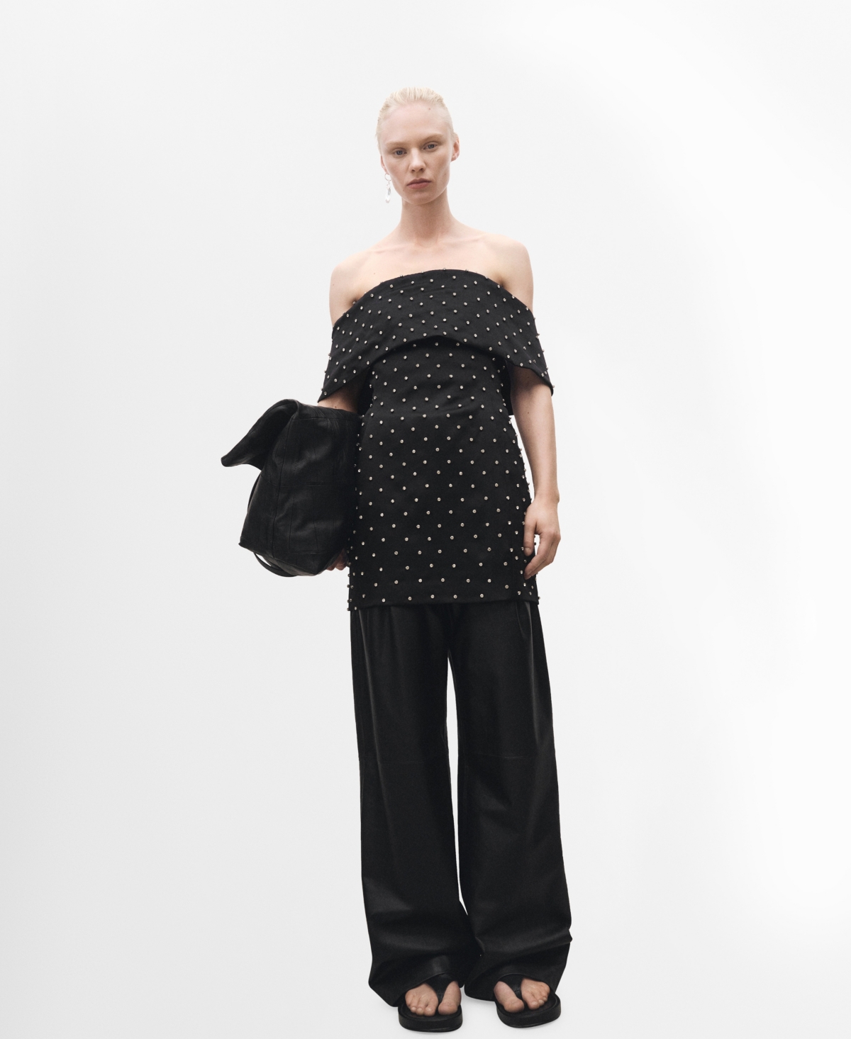 Shop Mango Women's Shiny Detailed Strapless Dress In Black
