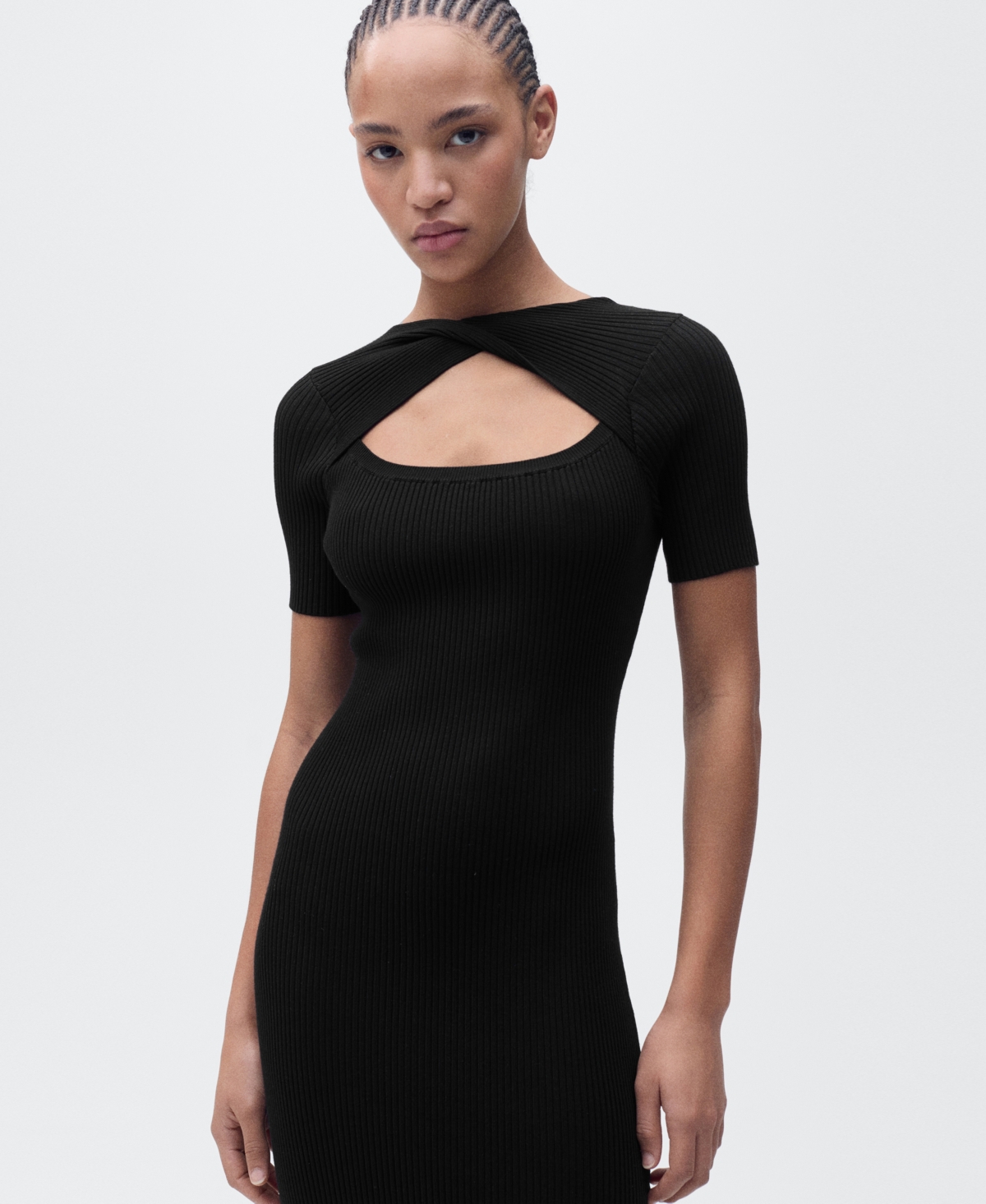 Mango Keyhole Rib Midi Dress In Black